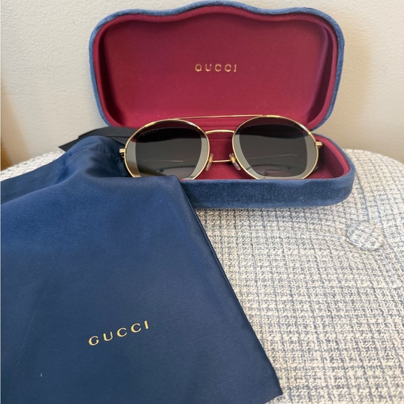 Gucci Gold Frame Sunglasses with Black tinted Lenses